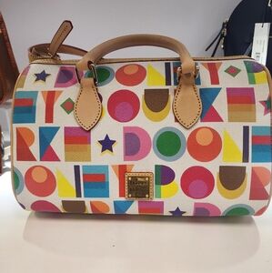 Dooney & Bourke Tan Satchel with Structured Shape and Leather Trim